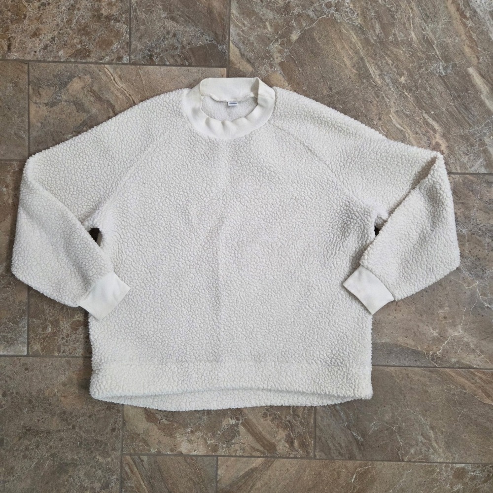 Old Navy Sherpa Pullover Sweatshirt Cozy Comfy Warm Ivory White Large‎